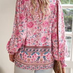 European And American Printed Shirt Women V-neck Long Sleeve Top