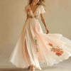 Women's V-neck Short-sleeved Digital Printing Positioning Long Dress
