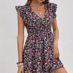 Small Floral Print High Waist Ruffles Dress