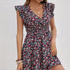 Small Floral Print High Waist Ruffles Dress