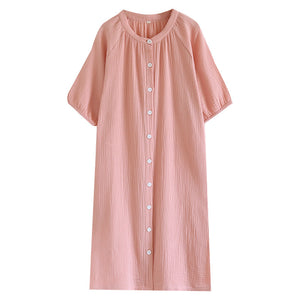 Japanese Crepe Pure Cotton Nightdress Women's Loose Homewear