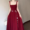 Red Slip Dress Women's Summer French Square Collar Sleeveless Collection