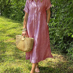 Loose Striped Short Sleeve Casual Cotton And Linen Dress