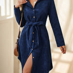 Women's Solid Color Long Sleeve Midi Dress Fall Women Dresses