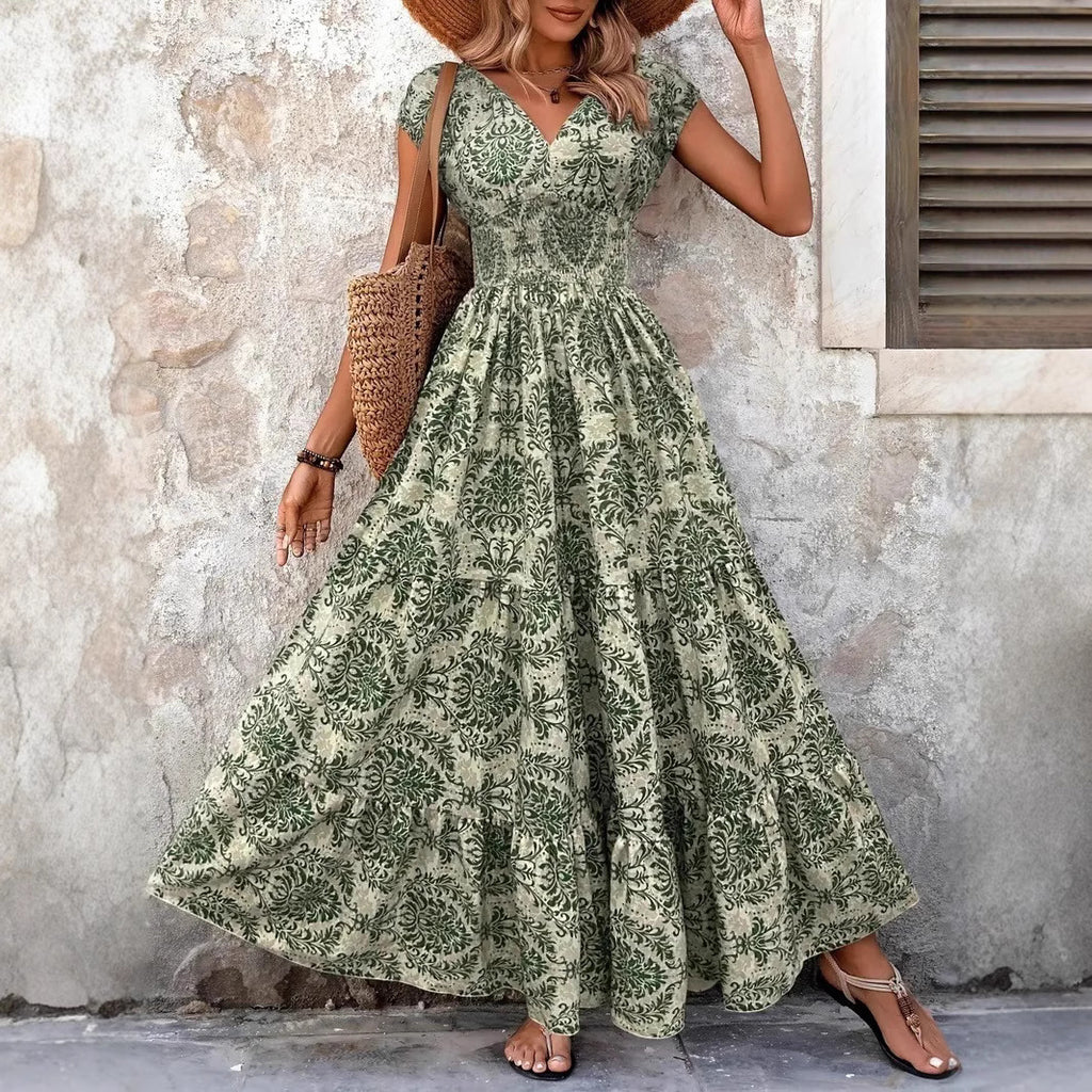 V-neck Long Sleeve Big Hem Dress