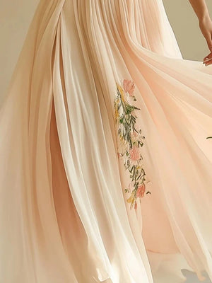 Women's V-neck Short-sleeved Digital Printing Positioning Long Dress