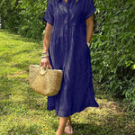 Loose Striped Short Sleeve Casual Cotton And Linen Dress