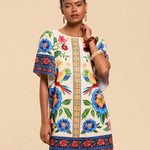 Fashion Retro Crew Neck Horn Printing Dress