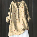 Long Sleeve Chinese Style Slub Linen Comfort Printing All-matching Shirt