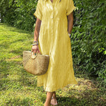 Loose Striped Short Sleeve Casual Cotton And Linen Dress