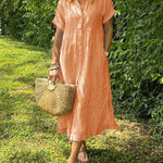 Loose Striped Short Sleeve Casual Cotton And Linen Dress