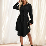 Women's Solid Color Long Sleeve Midi Dress Fall Women Dresses