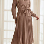 Women's Bow-Tied A-Line Pleated Dress