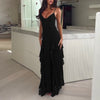 Strap Temperament V-neck Holiday Split Ruffled Dress