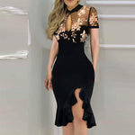 Embroidered Sequin Net Falbala Short Sleeve Dress
