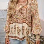 European And American Printed Shirt Women V-neck Long Sleeve Top