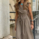 V-neck Ruffled Sleeve Mid-length Dress