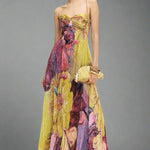 Women's Printed Bandeau Slim-fit Vacation Style Dress