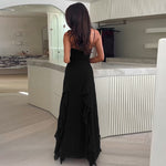 Strap Temperament V-neck Holiday Split Ruffled Dress