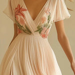 Women's V-neck Short-sleeved Digital Printing Positioning Long Dress