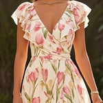 Short Sleeve V-neck Split Digital Printing Dress