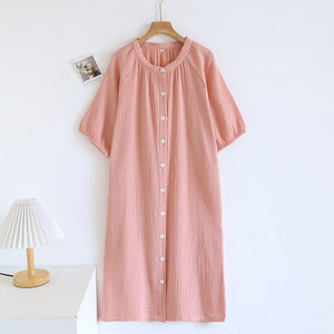 Japanese Crepe Pure Cotton Nightdress Women's Loose Homewear