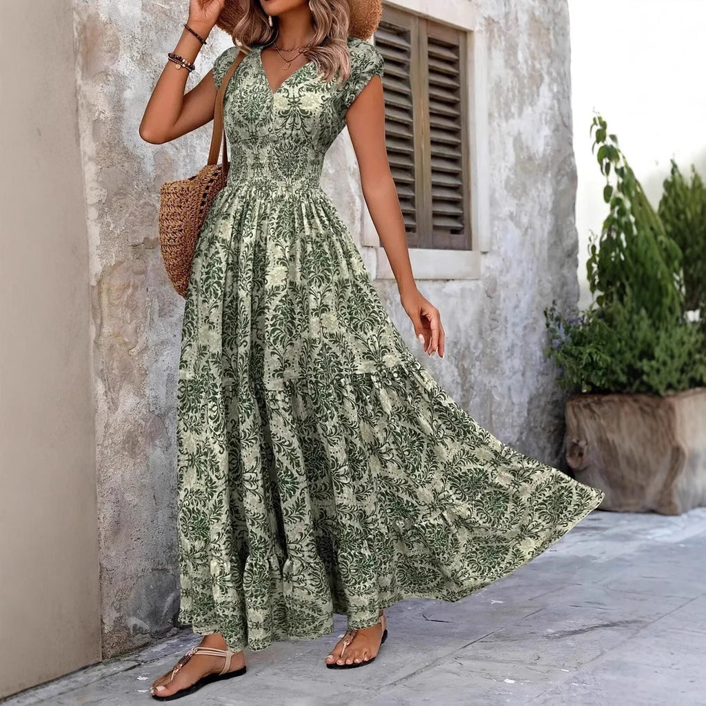 V-neck Long Sleeve Big Hem Dress