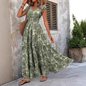V-neck Long Sleeve Big Hem Dress