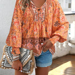 European And American Printed Shirt Women V-neck Long Sleeve Top