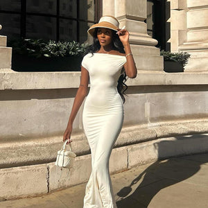 Off-shoulder Pleated Slim Fit Sexy Backless Dress Women