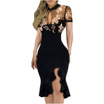 Embroidered Sequin Net Falbala Short Sleeve Dress