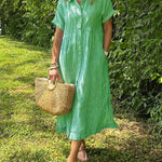 Loose Striped Short Sleeve Casual Cotton And Linen Dress